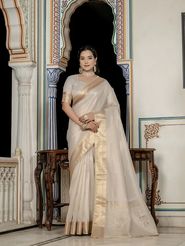 Off-White_Tissue_Linen_Saree_With_Golden_Zari_&_Khatli_Embroidery_For_Women