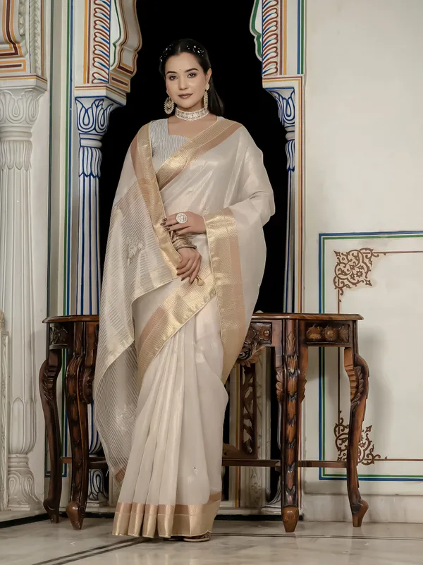 Off-White_Tissue_Linen_Saree_With_Golden_Zari_&_Khatli_Embroidery_For_Women
