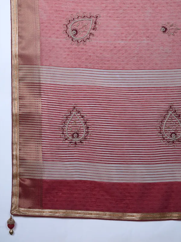 Rose_Pink_Linen_Tissue_Saree_With_Handwork_Buttas_&_Golden_Lace_Border_For_Women