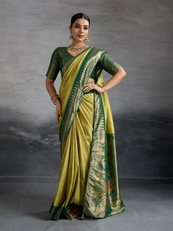 Green_&_Mustard_Kanjivaram_Soft_Silk_Saree