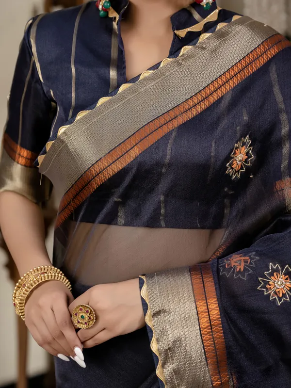 Deep_Navy_Blue_Kota_Linen_Saree_For_Women
