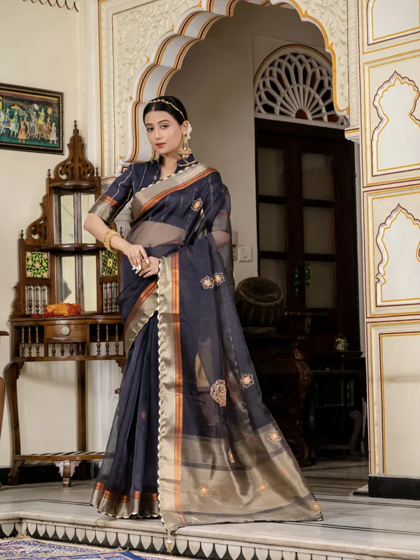 Deep_Navy_Blue_Kota_Linen_Saree_For_Women