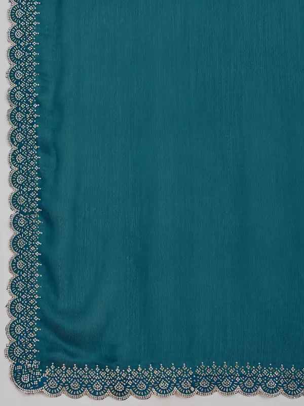 Ocean_Teal_Blue_Satin_Chiffon_Saree_with_Elegant_Embroidered_Detailing