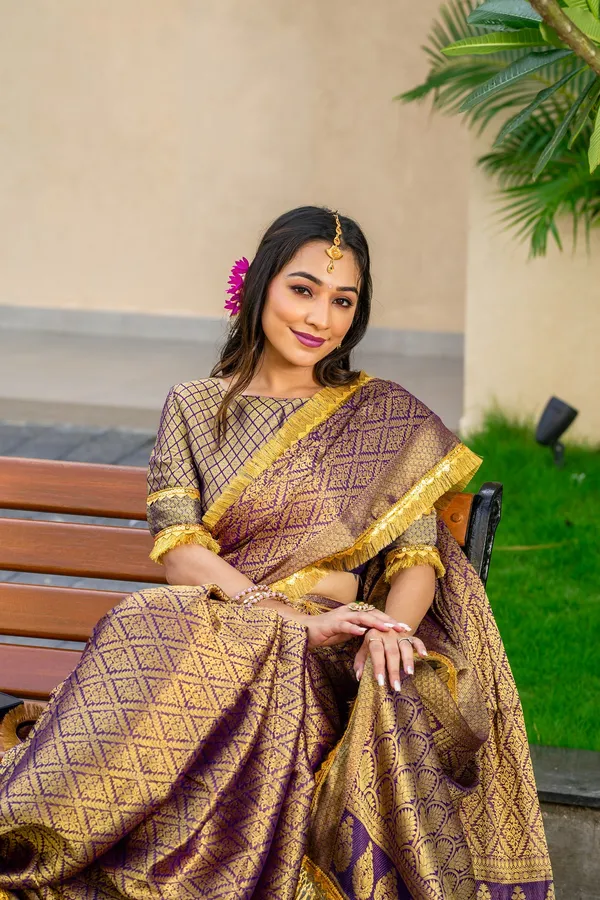 Antique_Gold_with_Royal_Purple_Mysore_Brocade_Silk_With_Triple_Jari_Weaving_&_Dual_Lace_Work_Saree