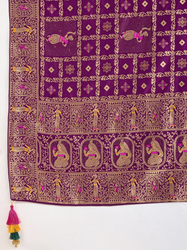 Rich_Magenta_Dola_Silk_Gharchola_Bridal_Saree_With_Classic_Blue_Stone_Work_Blouse_For_Women
