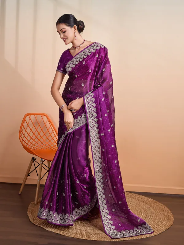 Purple_Blooming_Burberry_Embroidered_Partywear_Saree
