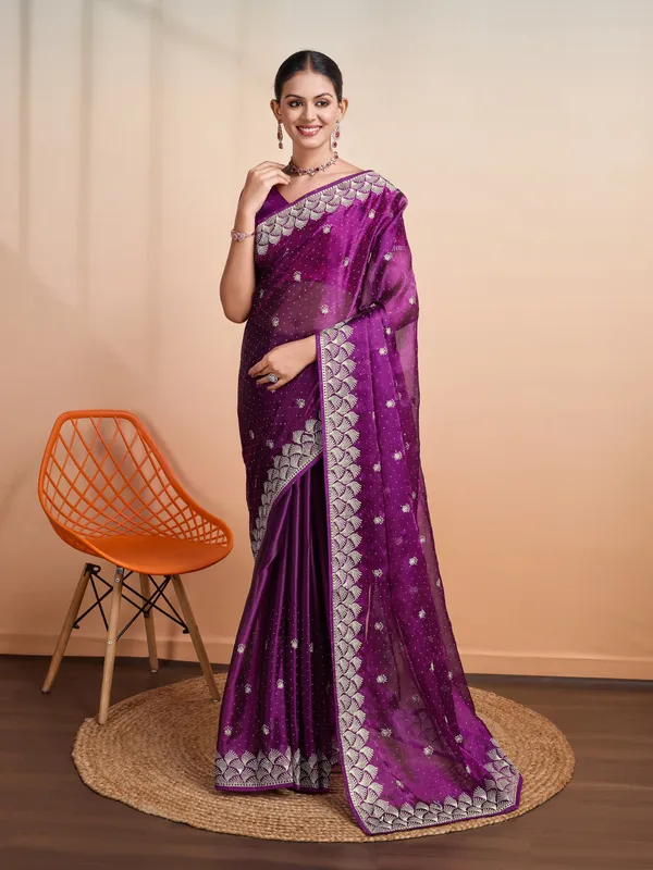 Purple_Blooming_Burberry_Embroidered_Partywear_Saree