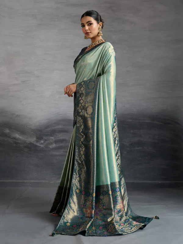 Sea_Green_Kanjivaram_Soft_Silk_Saree_With_Patola_Buttas_&_Meenakari_Woven_Pallu_For_Women