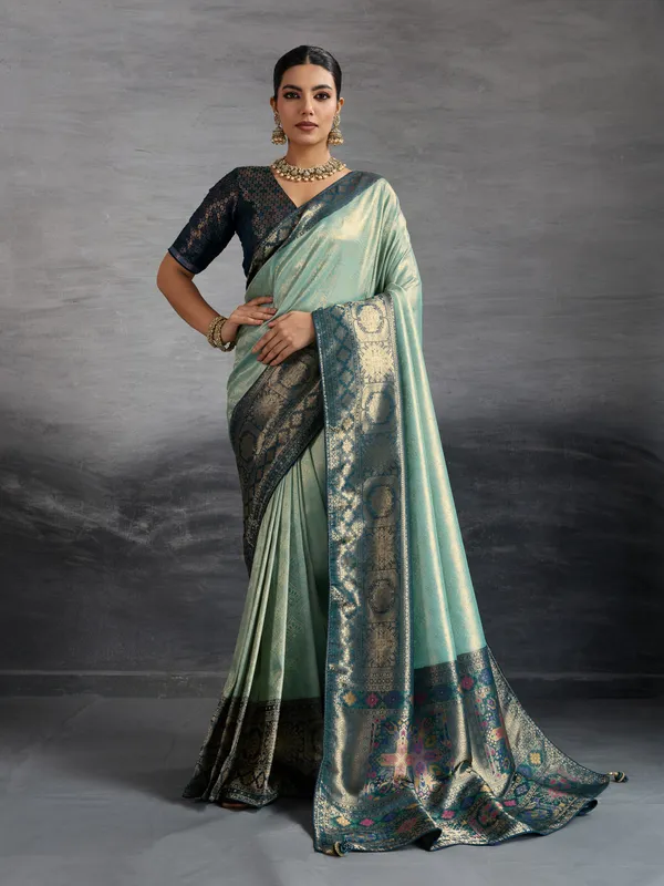 Sea_Green_Kanjivaram_Soft_Silk_Saree_With_Patola_Buttas_&_Meenakari_Woven_Pallu_For_Women