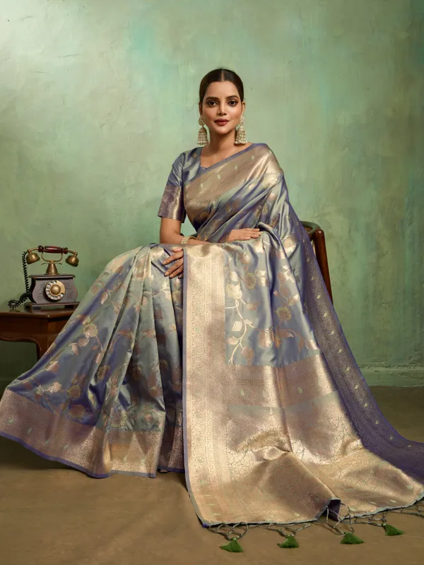 Lavender_Grey_Banarasi_Silk_Saree_with_Silver_Zari_Floral_Weave