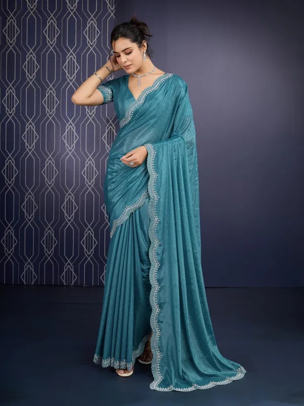 Peacock_Blue_Ice_Georgette_Saree_For_Women