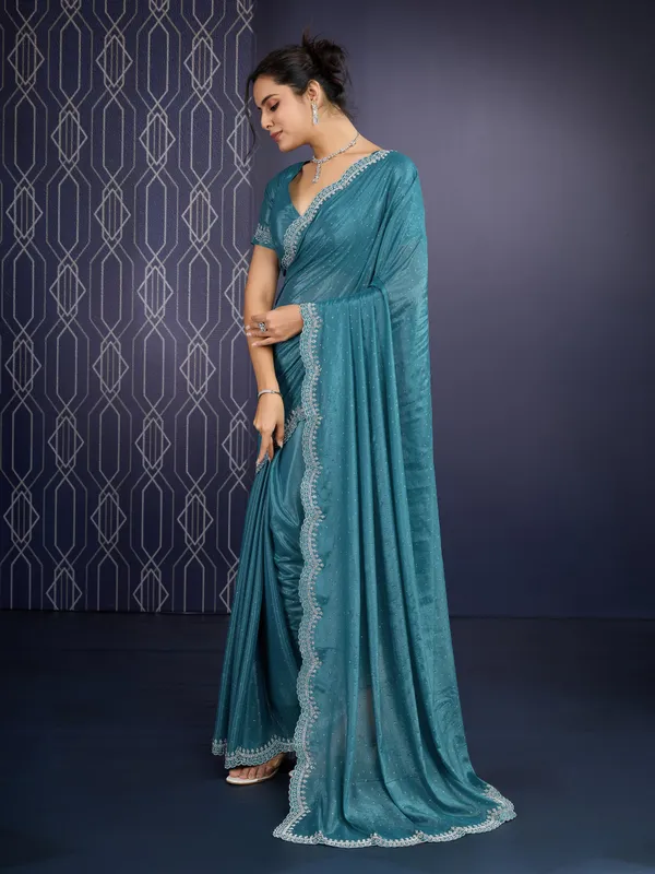 Peacock_Blue_Ice_Georgette_Saree_For_Women