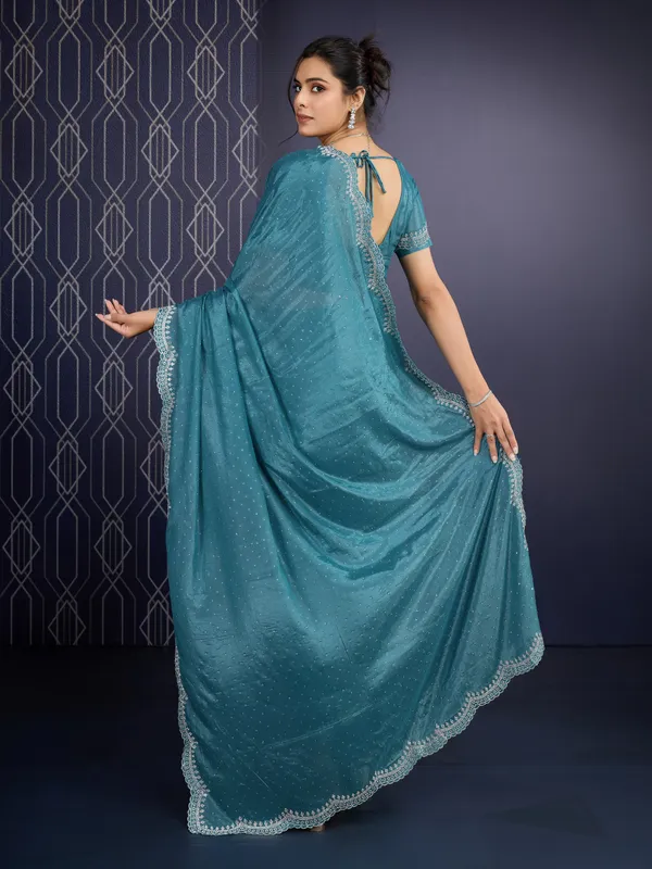 Peacock_Blue_Ice_Georgette_Saree_For_Women