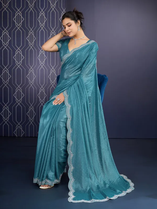 Peacock_Blue_Ice_Georgette_Saree_For_Women