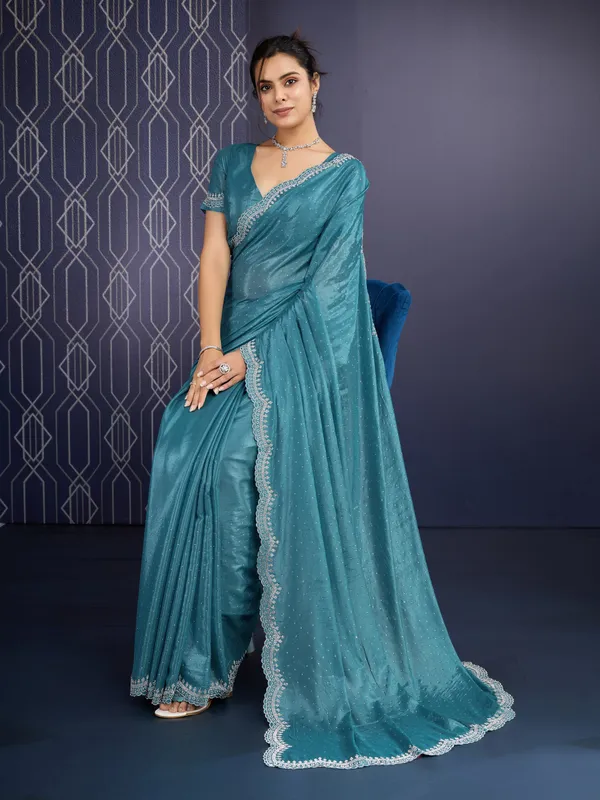 Peacock_Blue_Ice_Georgette_Saree_For_Women