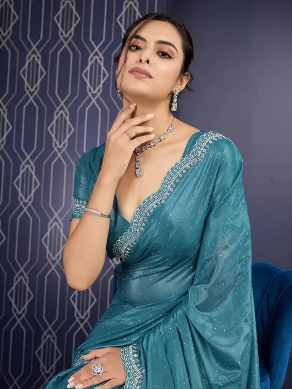 Peacock_Blue_Ice_Georgette_Saree_For_Women