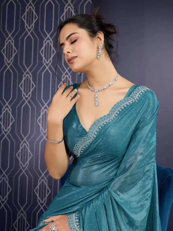 Peacock_Blue_Ice_Georgette_Saree_For_Women