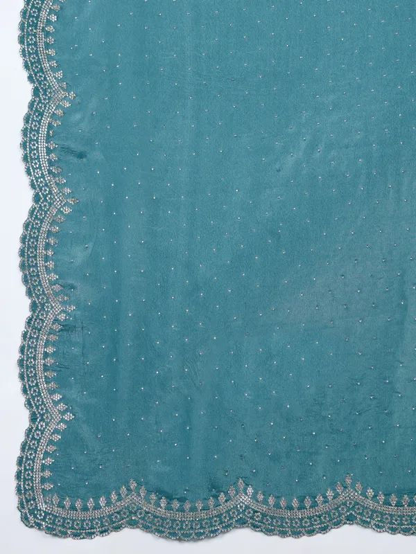 Peacock_Blue_Ice_Georgette_Saree_For_Women