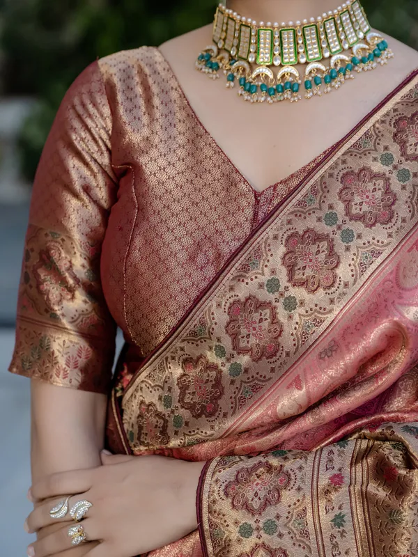 Rosewood_Pink_Kanjivaram_Silk_Saree_With_Meenakari_Zari_Work_&_Antique_Gold_Pallu_For_Women