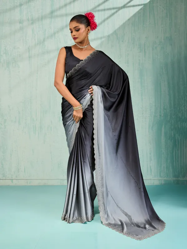 Black_To_Silver_Ombré_Satin_Saree_With_Crystal_Hand_Embroidery_For_Women