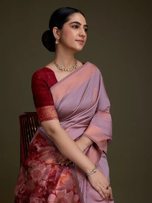 Purple_Light_Soft_Banarasi_Silk_With_Fancy_Digital_Woven_Pallu_&_Maroon_Blouse_Saree_For_Women