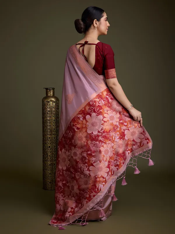 Purple_Light_Soft_Banarasi_Silk_With_Fancy_Digital_Woven_Pallu_&_Maroon_Blouse_Saree_For_Women