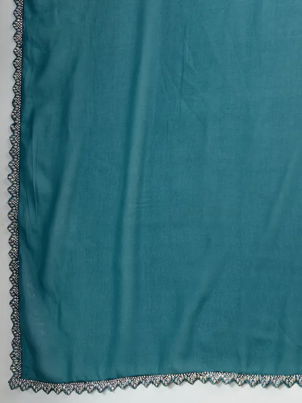 Teal_Blue_Matt_Georgette_Saree_With_Ceramic-Inspired_Embellished_Lace_For_Women