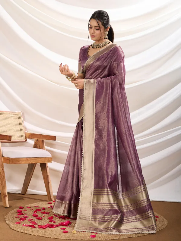 Royal_Plum_Purple_Linen_Tissue_Saree_with_Antique_Gold_Zari_Border
