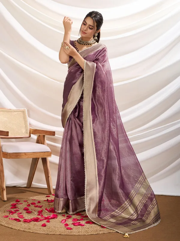 Royal_Plum_Purple_Linen_Tissue_Saree_with_Antique_Gold_Zari_Border