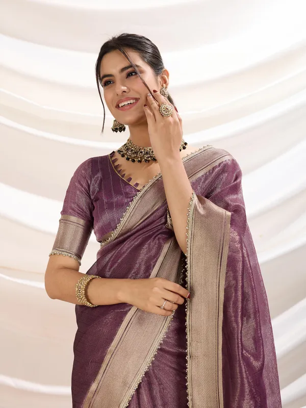 Royal_Plum_Purple_Linen_Tissue_Saree_with_Antique_Gold_Zari_Border