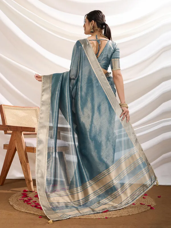 Icy_Teal_Blue_Linen_Tissue_Saree_with_Champagne_Gold_Zari_Border