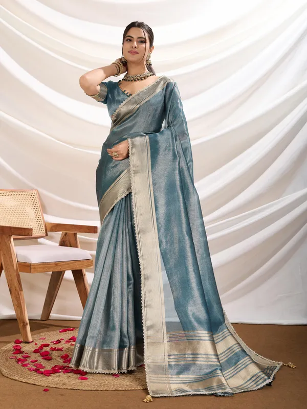 Icy_Teal_Blue_Linen_Tissue_Saree_with_Champagne_Gold_Zari_Border
