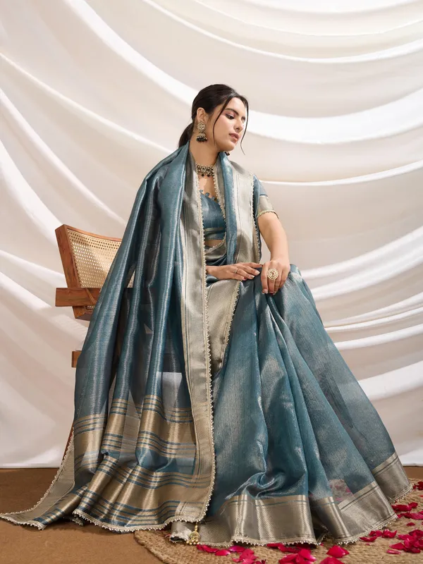 Icy_Teal_Blue_Linen_Tissue_Saree_with_Champagne_Gold_Zari_Border