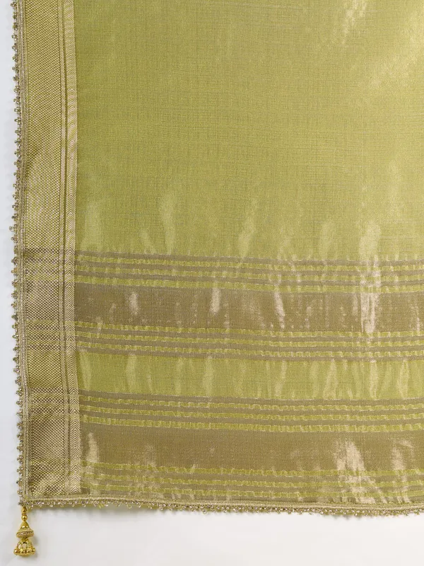 Olive_Green_Linen_Tissue_Saree_with_subtle_Zari_Border