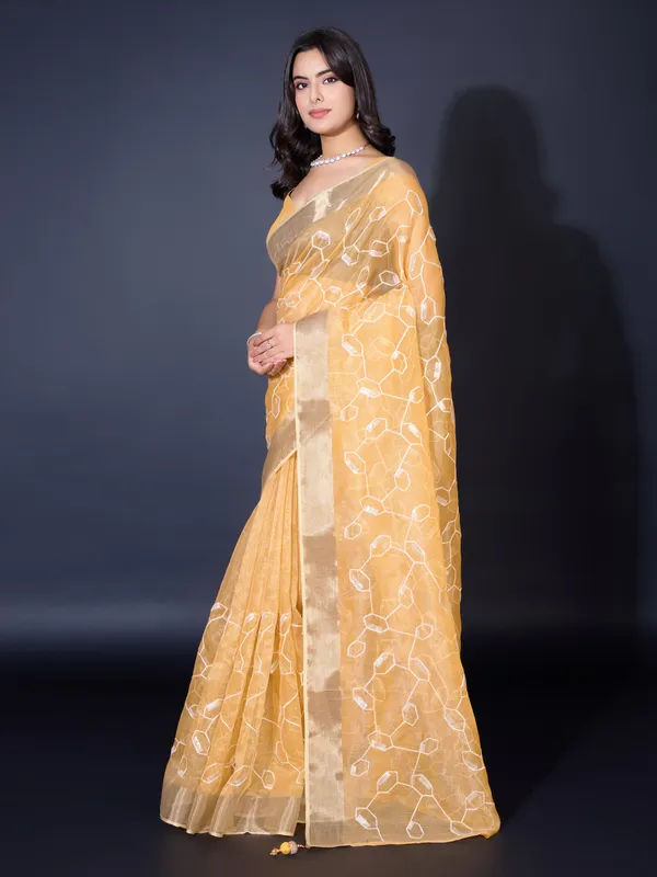 Mango_Yellow_-_Spun_Silky_With_Dual_Zari_Patta_&_Sequins_Embroidery_Saree_For_Women