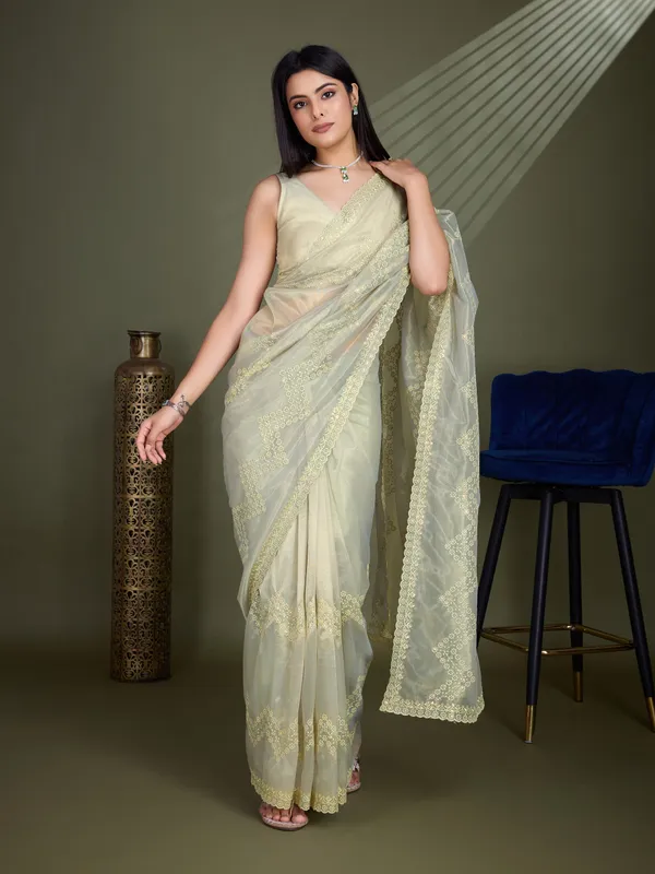 Dusty-Beige_&_Ivory_Infused_Shimmer_Net_Saree