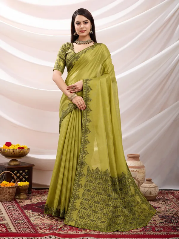Lime_Mustard_Linen_Tissue_With_Black_Thread_&_Zari_Weaving_Designer_Blouse_&_Tassels_Saree