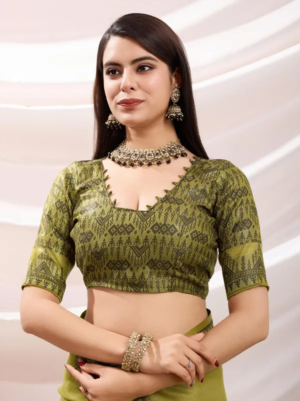 Lime_Mustard_Linen_Tissue_With_Black_Thread_&_Zari_Weaving_Designer_Blouse_&_Tassels_Saree