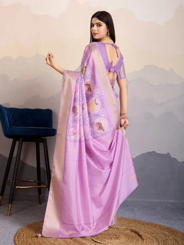 Graceful_Lavender_Purple_Mriga_Patolsi_Dola_Satin_With_3D_Fauna_Print,_Zari_Patta_&_Designer_Tassels_Saree_For_Women