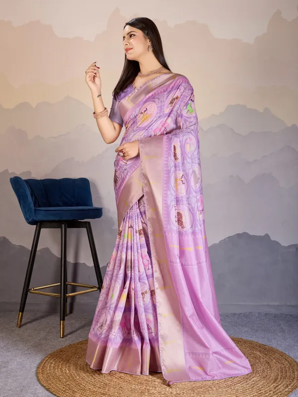 Graceful_Lavender_Purple_Mriga_Patolsi_Dola_Satin_With_3D_Fauna_Print,_Zari_Patta_&_Designer_Tassels_Saree_For_Women