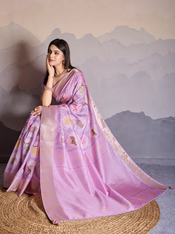 Graceful_Lavender_Purple_Mriga_Patolsi_Dola_Satin_With_3D_Fauna_Print,_Zari_Patta_&_Designer_Tassels_Saree_For_Women