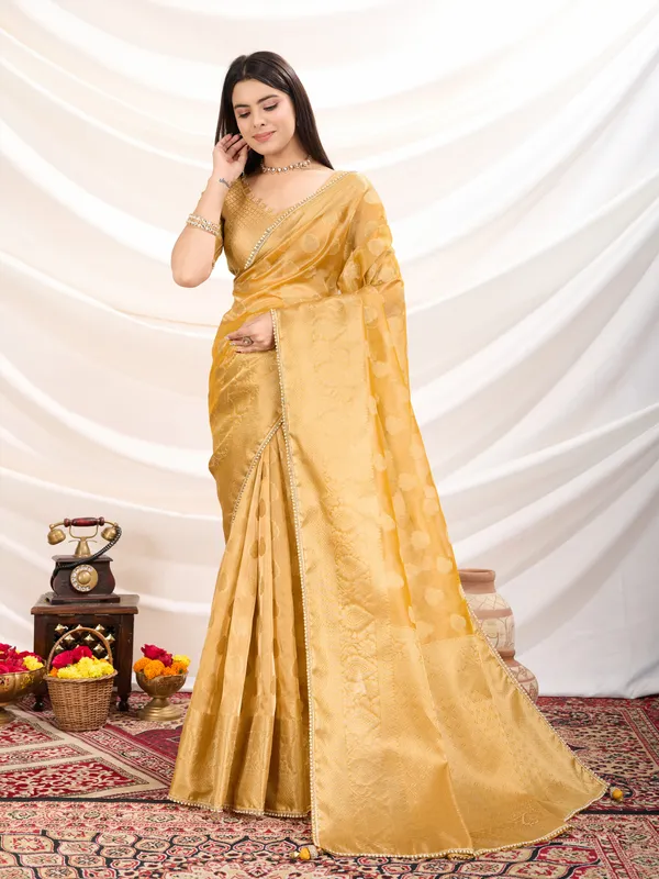 Golden_Yellow_Crush_Tissue_Silk_Saree_With_Zari_Weaving_&_Brocade_Blouse_For_Women