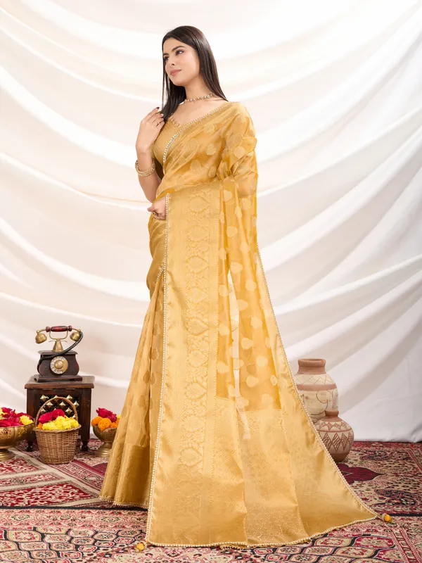 Golden_Yellow_Crush_Tissue_Silk_Saree_With_Zari_Weaving_&_Brocade_Blouse_For_Women