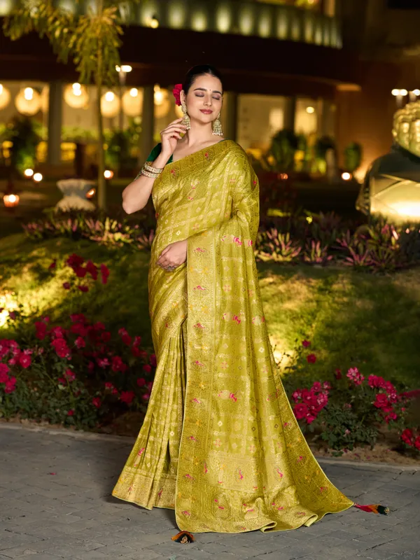 Golden_Beige_Dola_Silk_Gharchola_Saree_With_Rich_Green_Stone_Work_Blouse_For_Women