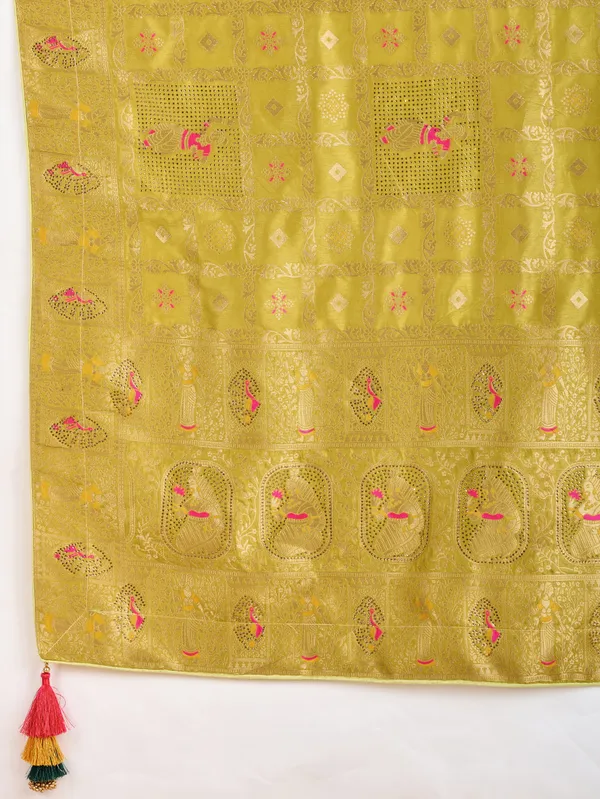 Golden_Beige_Dola_Silk_Gharchola_Saree_With_Rich_Green_Stone_Work_Blouse_For_Women