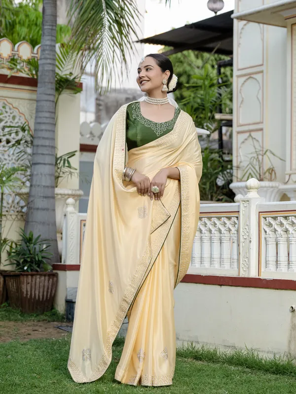 Buttermilk_Yellow_Chiffon_Saree_With_Beads_&_Zarkan_Handwork_For_Women