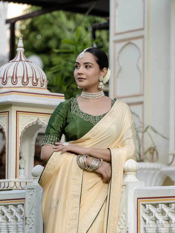 Buttermilk_Yellow_Chiffon_Saree_With_Beads_&_Zarkan_Handwork_For_Women