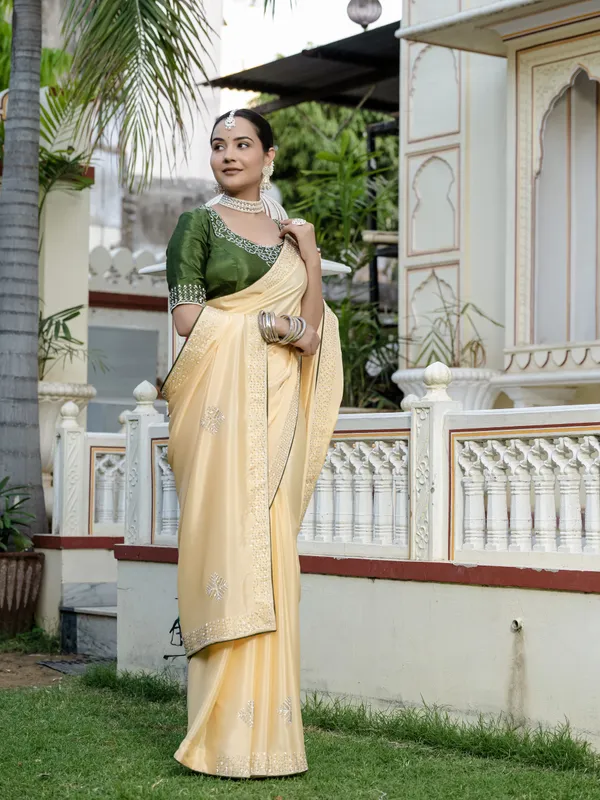Buttermilk_Yellow_Chiffon_Saree_With_Beads_&_Zarkan_Handwork_For_Women