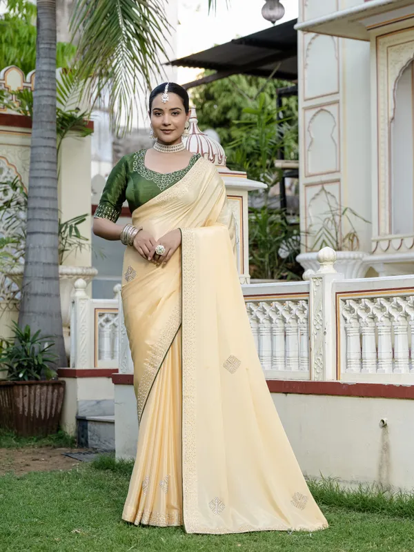 Buttermilk_Yellow_Chiffon_Saree_With_Beads_&_Zarkan_Handwork_For_Women