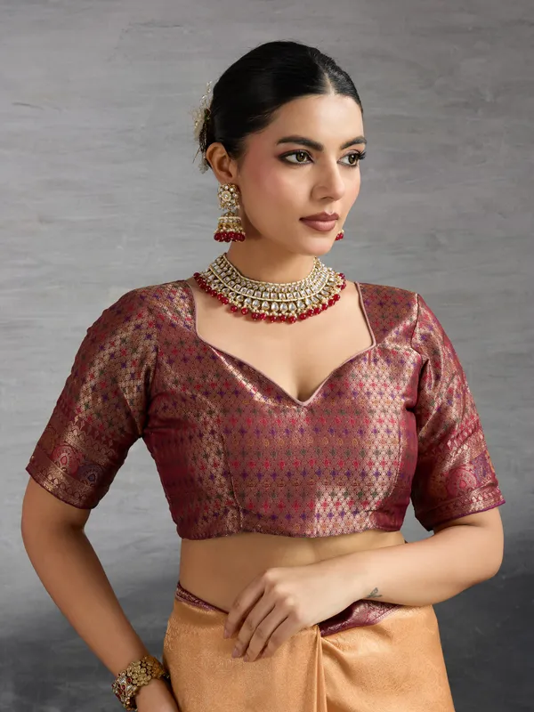 Golden_Beige_&_Maroon_Kanjivaram_Soft_Silk_Saree_with_Meenakari_&_Double_Zari_Work